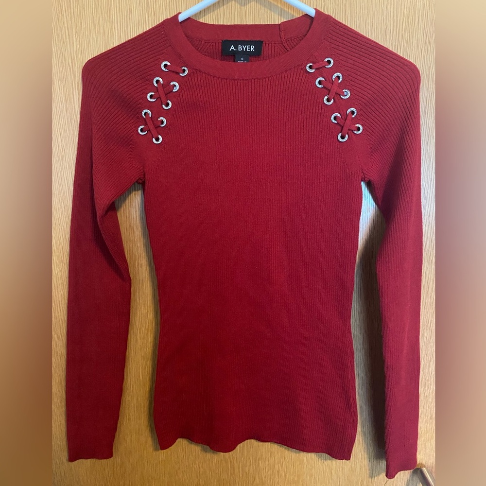 Red Lace-Up Sweater (Small) - A. Byer